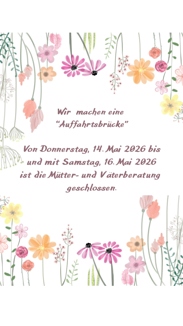 Von Donnerstag, 14. Mai 2026 bis und mit Samstag, 16. Mai 2026 ist der Ostschweizer Verein für das Kind geschlossen.